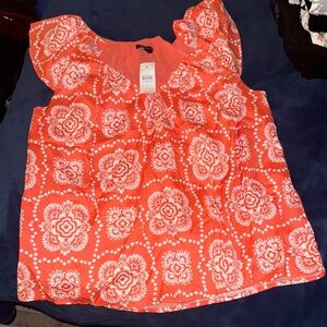 Ann Taylor Orange and White Blouse